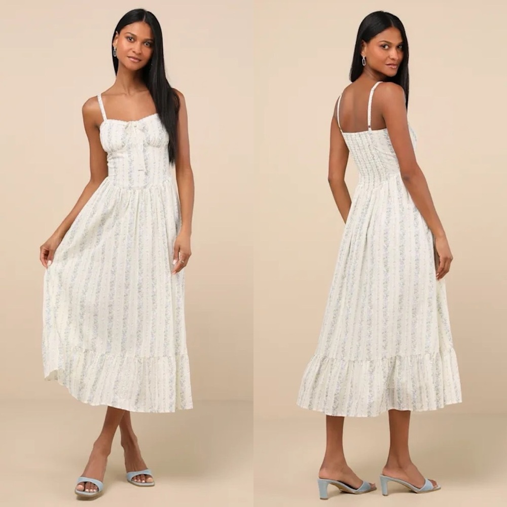 Lulu’s Odilie Cream Floral Lace Sleeveless Midi Dress